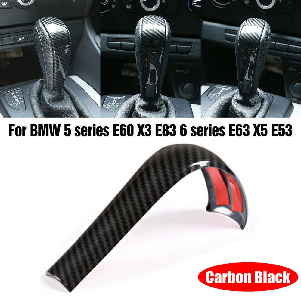 Carbon Fiber Look Gear Shift Knob Trim Cover For BMW 5 6 Series E60 E63 X3 X5 ST