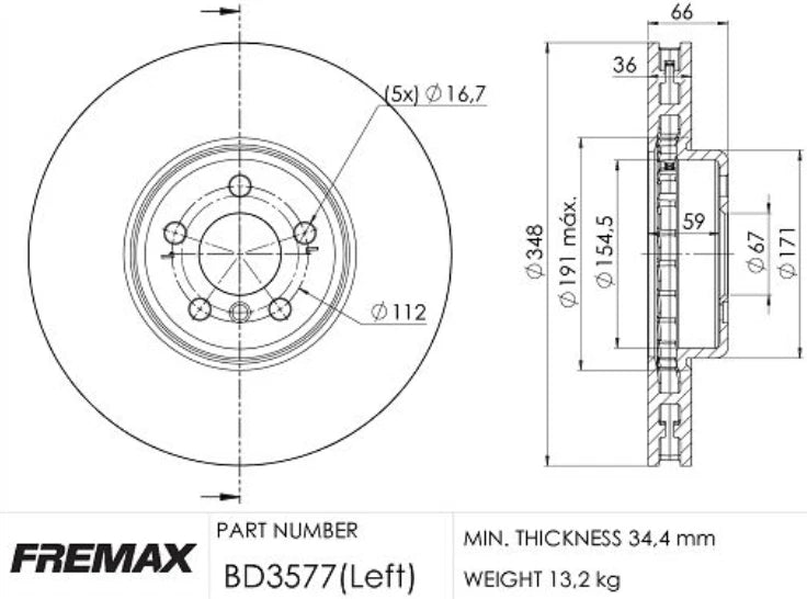 Fremax Front LH and RH Disc Rotors for BMW X3 M40i G01 2.0 2017-2019
