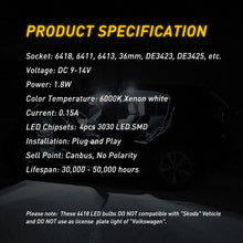 Load image into Gallery viewer, 2pcs AUXITO 36MM 3030 4 LED White Festoon Interior Dome Roof Trunk Light