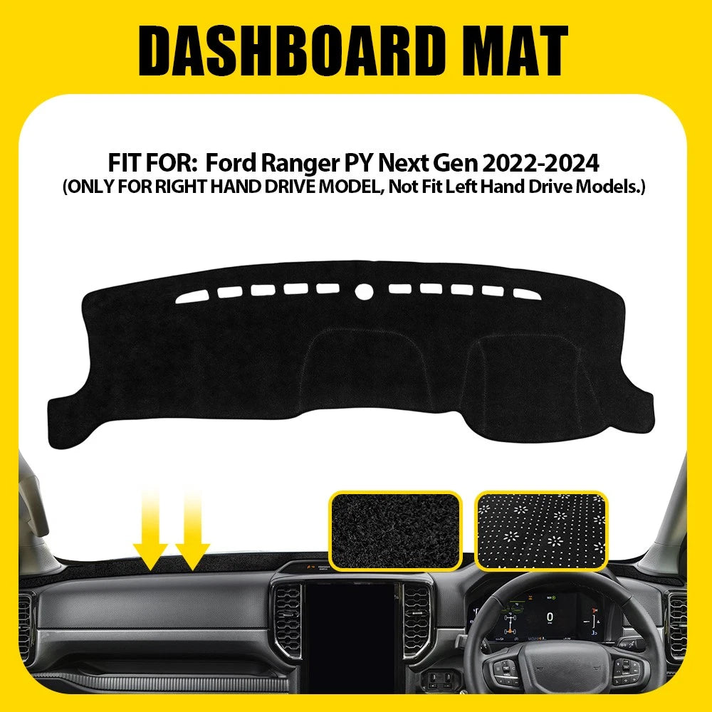 BLACK DASH MAT for FORD RANGER NEXT GEN RAPTOR 2022-24 DMR1652 Dashboard Cover A
