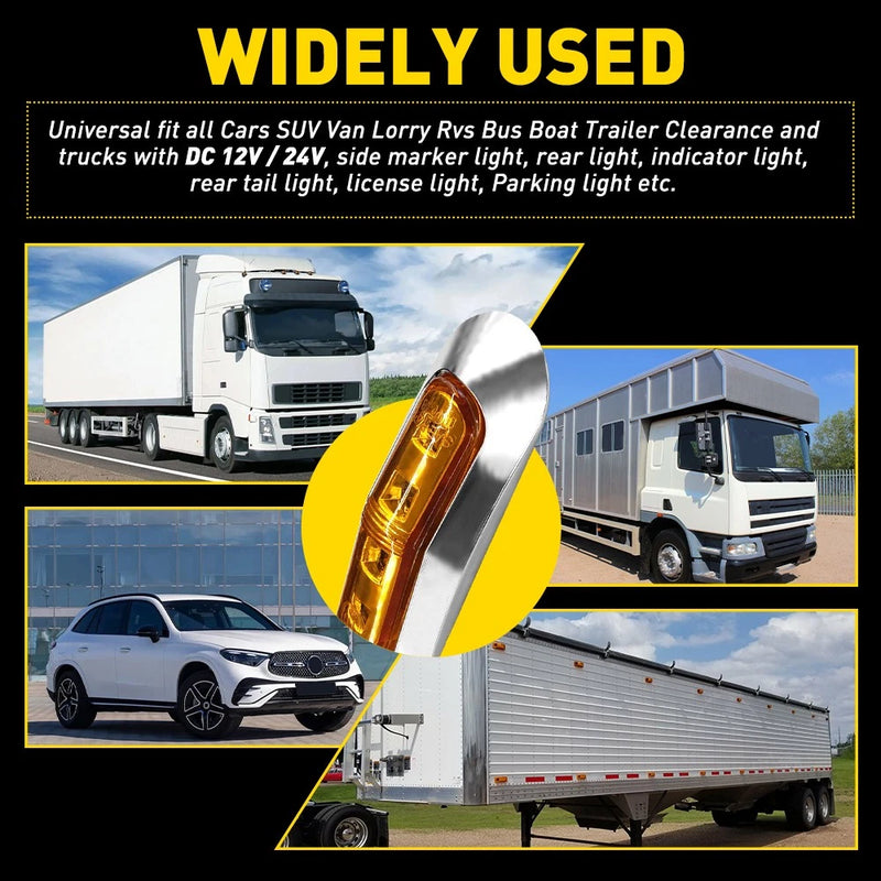12V Amber LED Clearance Side Marker Lights for Trailer Truck Caravan