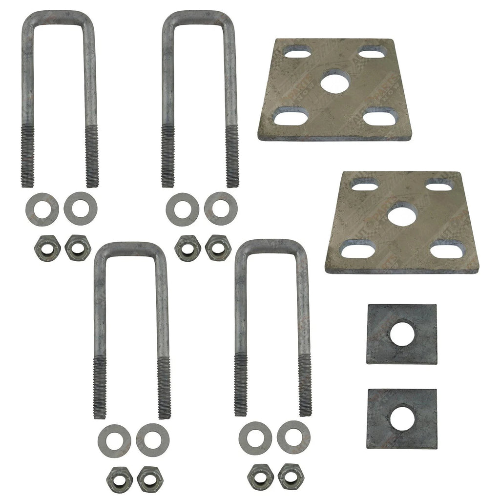 U Bolt Kit 40mm 1 1/2" Square x 5.5" Galvanised Trailer Fish Plates Axle Pads