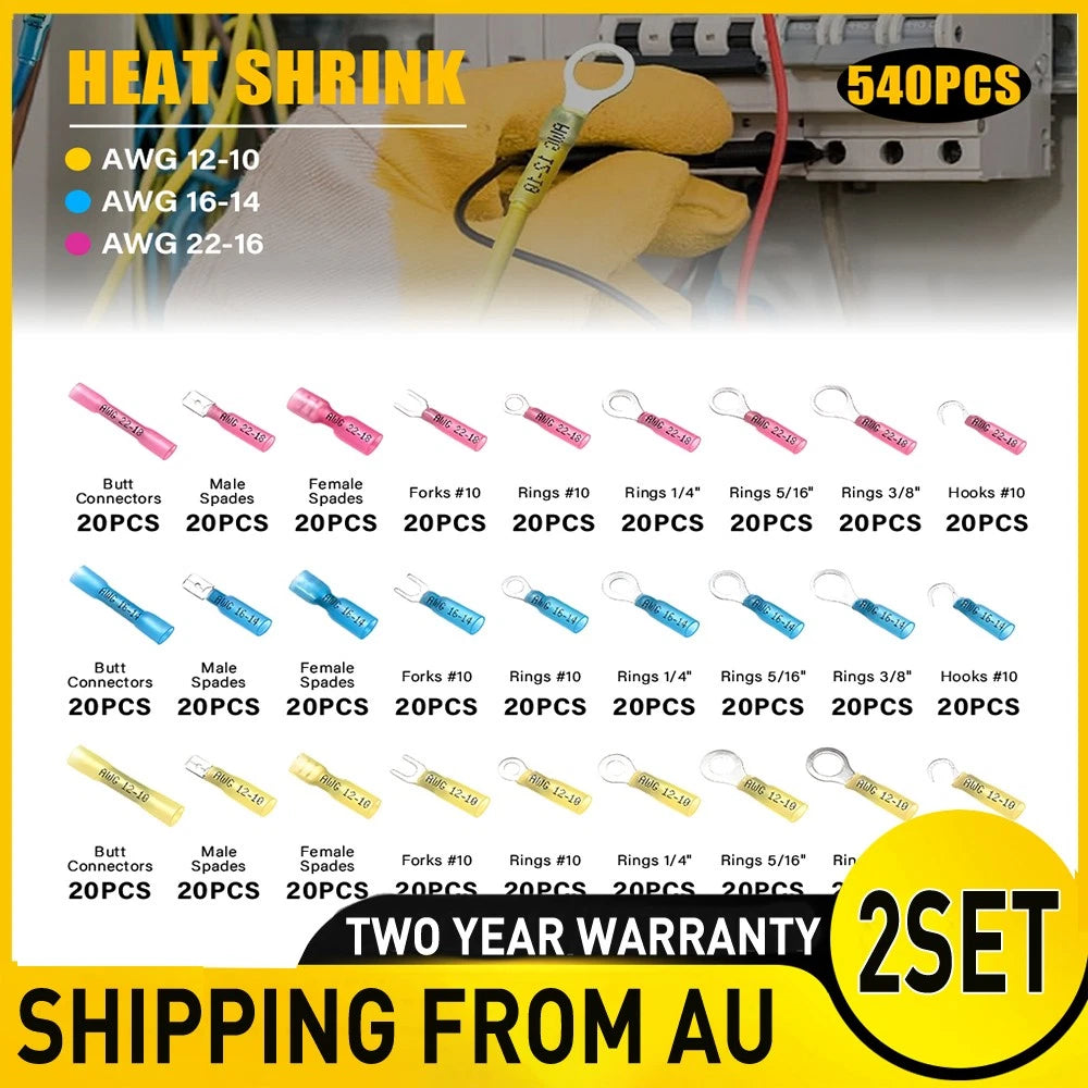 540pcs waterproof heat shrink solder seal wire crimp connector kit in case
