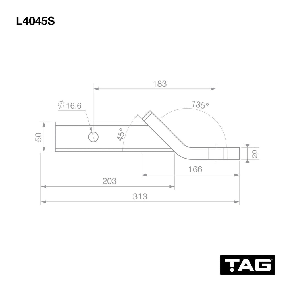 TAG Tow Ball Mount - 183mm Long, 135 Degree Face, 50mm Square Hitch L4045S