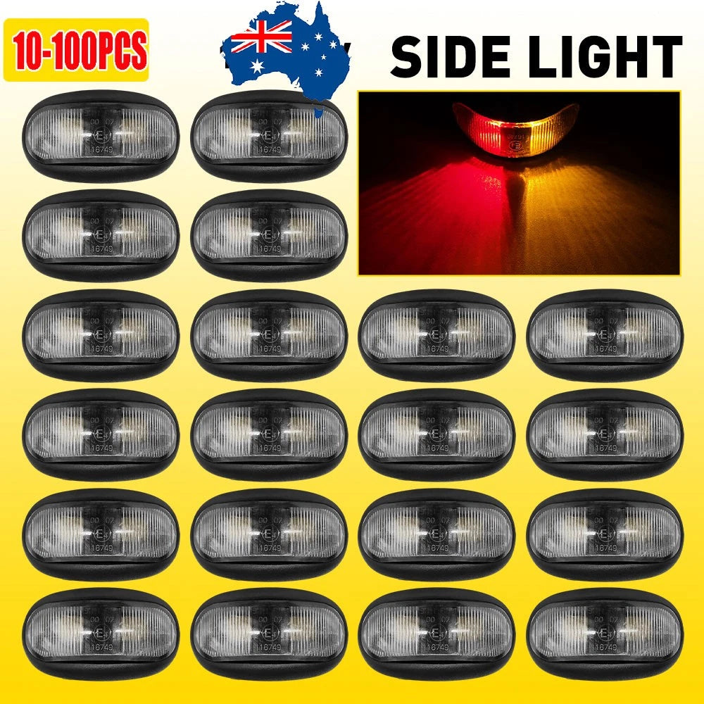 Set of 10 red and amber 12V LED clearance side marker lights for trailers and caravans