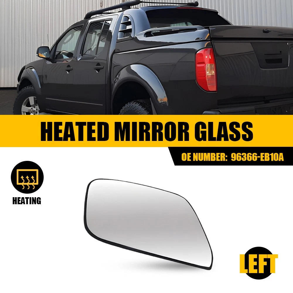 Premium Left Side Mirror Glass for Nissan Navara D40 2007-2015 [Heated] w/ Plate