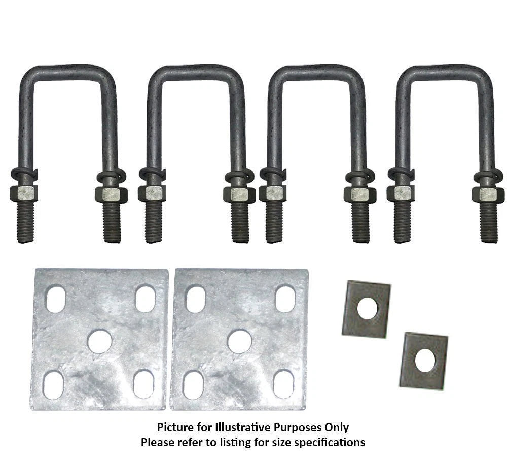 U Bolts Kit 50mm Square x 4.0" Galvanised Boat Trailer Fish Plates Axle Pads