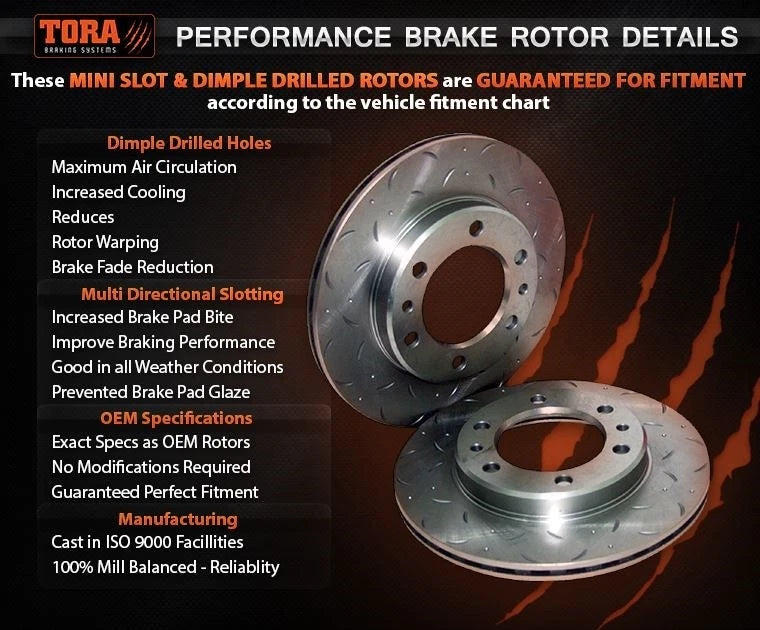 Front Slotted & Dimpled Disc Brake Rotors + Bendix 4WD Pads for Triton ML MN MQ