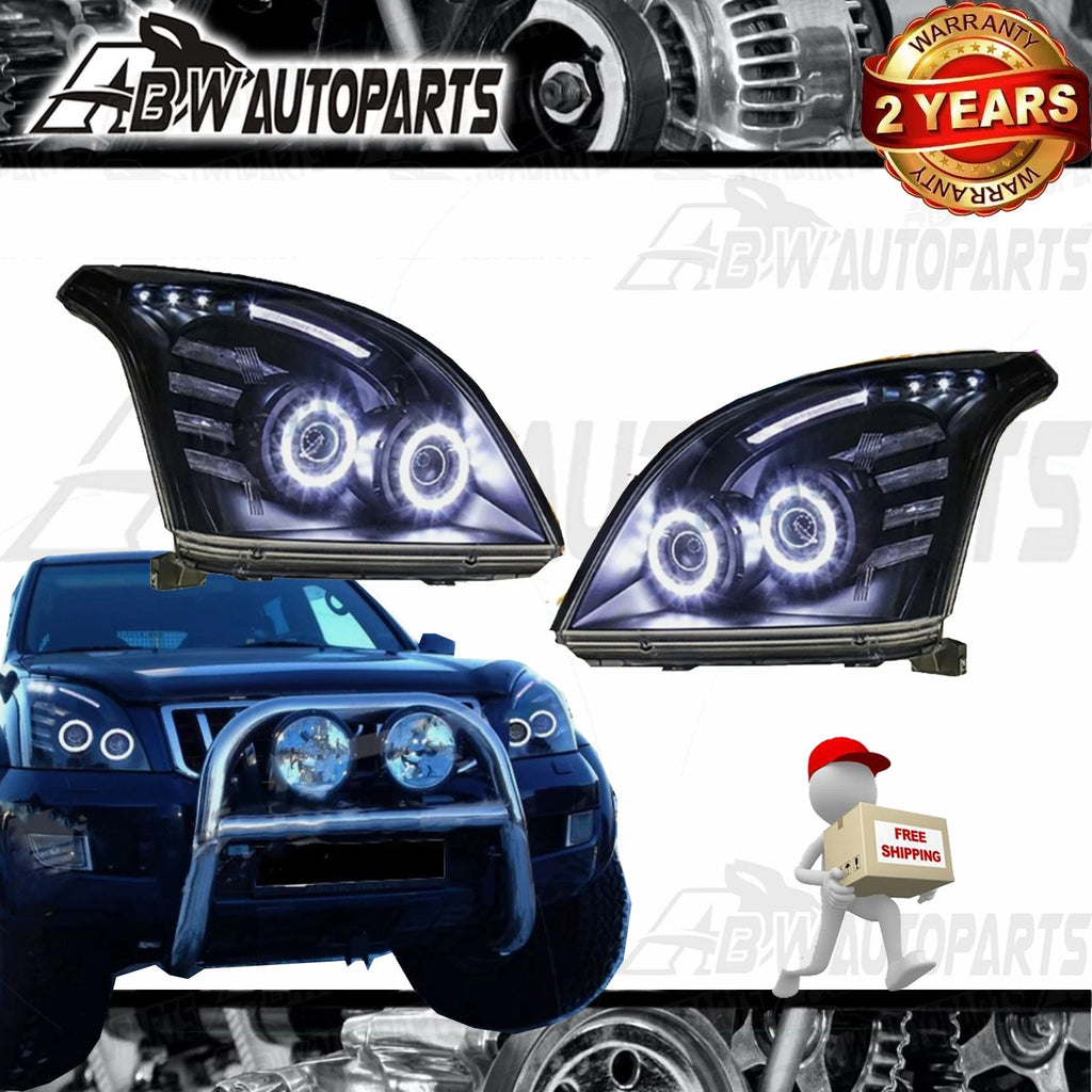 NEW For Toyota Prado 120 Series 02-09 LED Headlights Pair Front Lamp Angel Eye