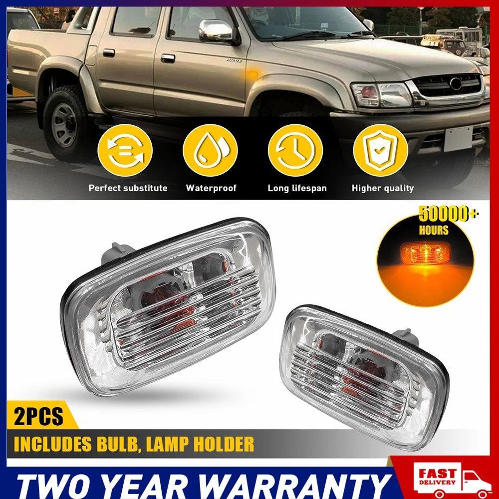 Pair of clear lens LED side indicator lights for Toyota Hilux and Land Cruiser
