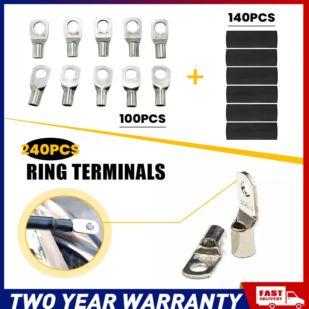 240x Battery Copper Cable Lugs Crimp Ring Terminals Connectors Electrical Wire A