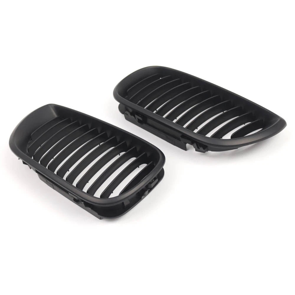 Pair Front Kidney Grill Grille For BMW E46 3 Series 4Door 02-05 Matte Black ST