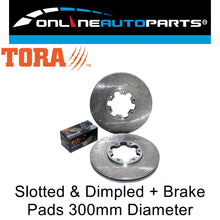 Load image into Gallery viewer, 2 Front Dimple Drilled Slotted Disc Brake Rotors + Pads for Navara D22 4X4