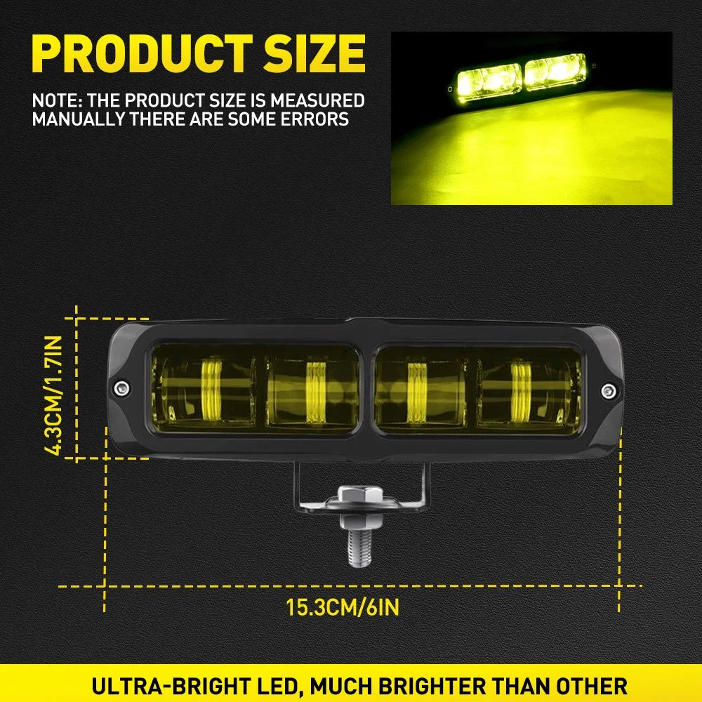 2-20x 6inch Amber LED Light Bar Combo Spot Flood Fog Yellow Offroad Driving Work