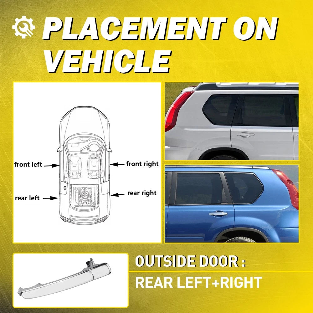 1-10X Outer Door Handle Rear LH or RH for Nissan X-Trail T31 1 2 2010-13 Chrome