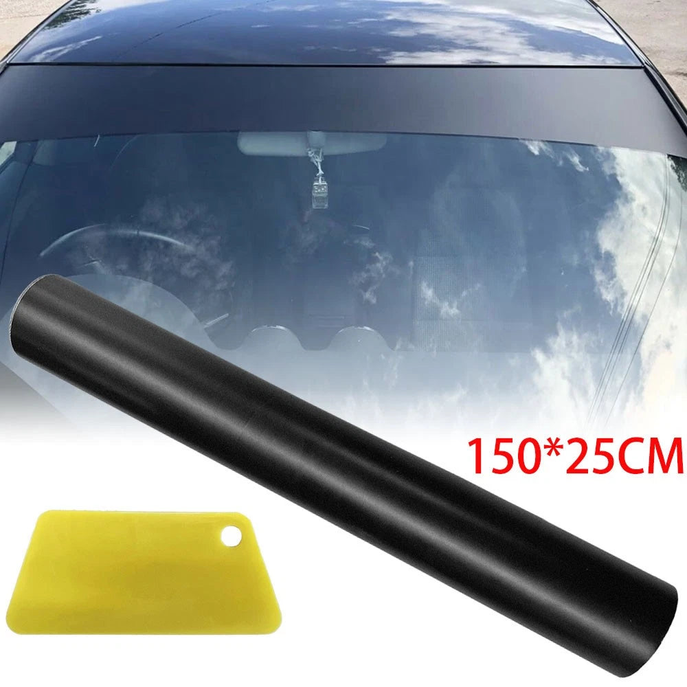 Matte black universal windshield sun strip vinyl visor decal 25x150cm for cars