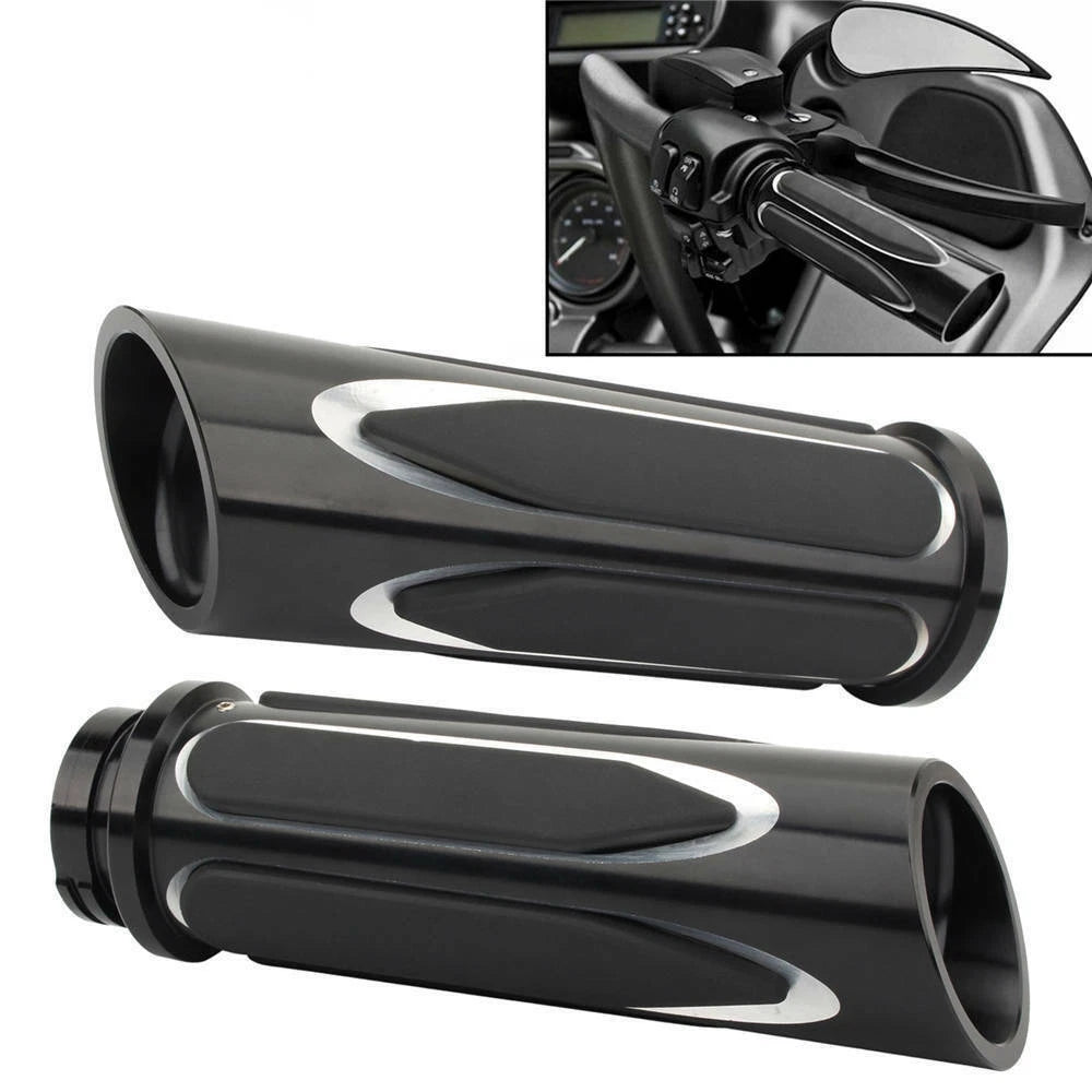 Black CNC 1" Handlebar Hand Grips For Harley Sportster Touring Dyna Softail VRSC