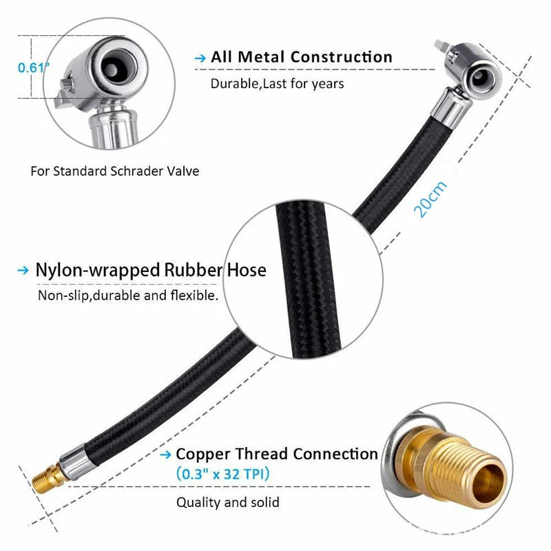 Car Air Tyre Tire Inflator Pump Extension Hose Adapter Valve Connector Tool Clip