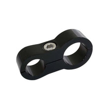 Load image into Gallery viewer, Aeroflow black stepped billet dual hose separator for -6 and -10 braided hose