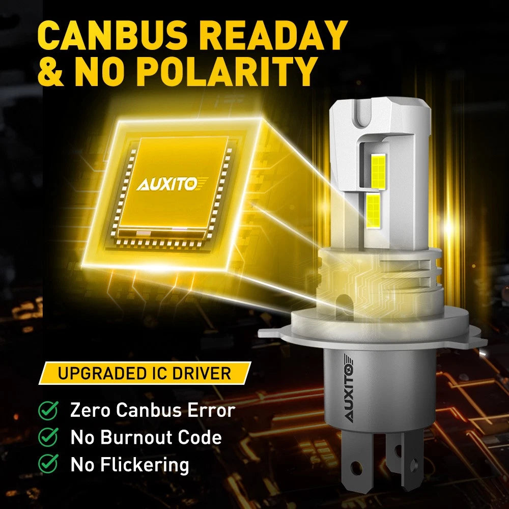 2-10x AUXITO H4 LED Headlight Globes Kit Hi/Low Beam 30000LM Brighter White NEWA