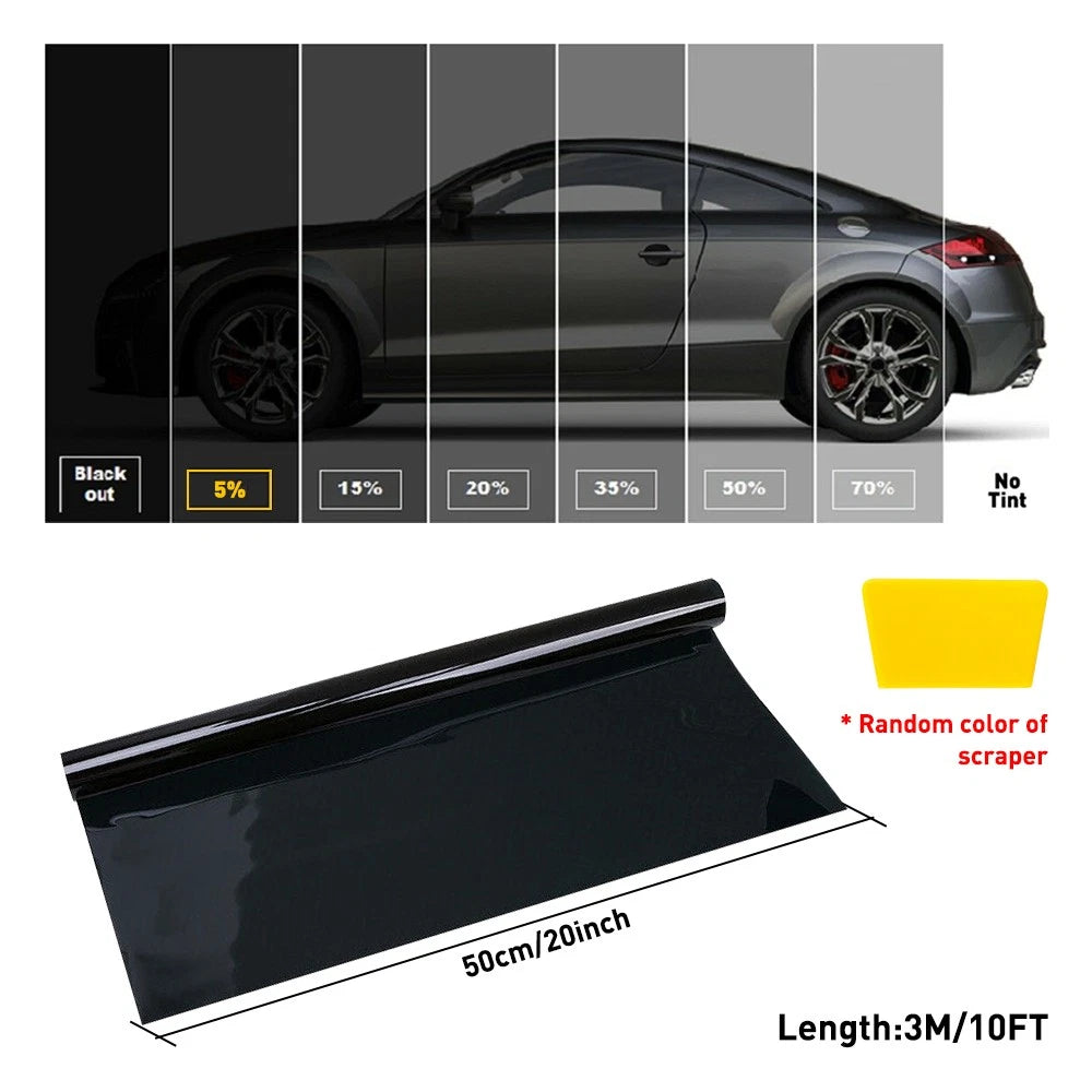 UV Resistance Black Tint Window Roll Film VLT 5% Car Home 50cmX3m Tinting Tools