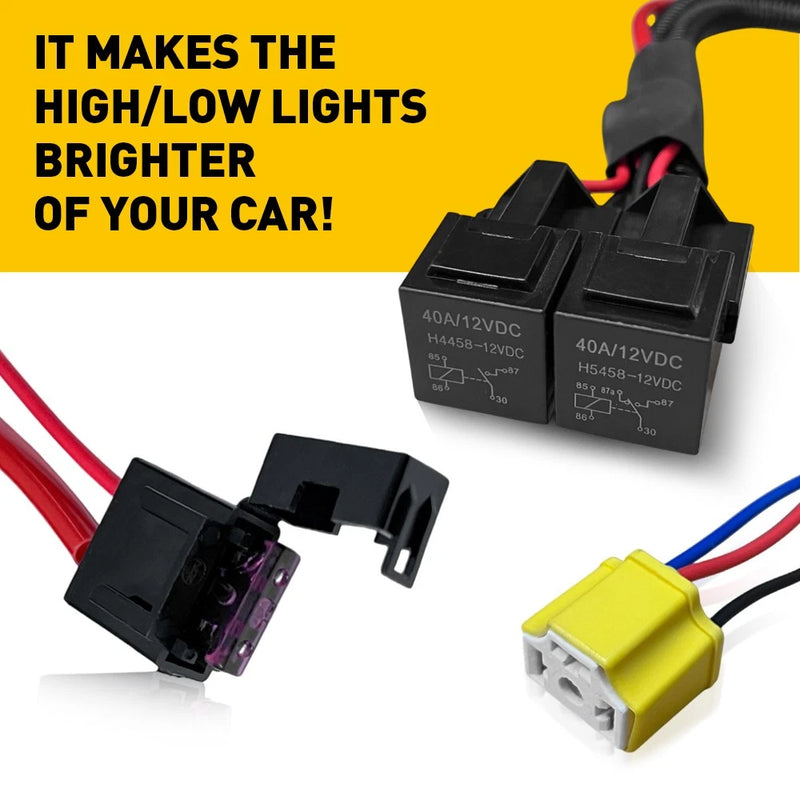 H4 9003 LED Headlight Relay Harness Wiring Loom 12V 80A Universal