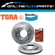 Front Slotted & Dimpled Disc Brake Rotors + Bendix 4WD Pads for Triton ML MN MQ
