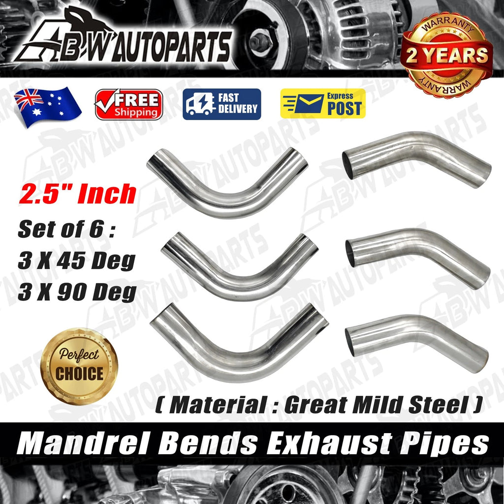2.5"Inch Mandrel Bends Exhaust Pipe Mild Steel (Kit of 6) - 3 X 45 & 3 X 90 Deg