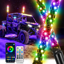 Load image into Gallery viewer, 2/4/8x 3ft bluetooth RGB Spiral LED Whip Lights +Remote For ATV UTV Motorcycle