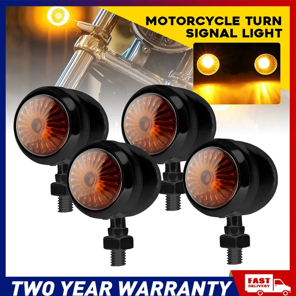 4PCS Universal Motorcycle Indicators LED Turn Signal Lights Amber Vintage 12V