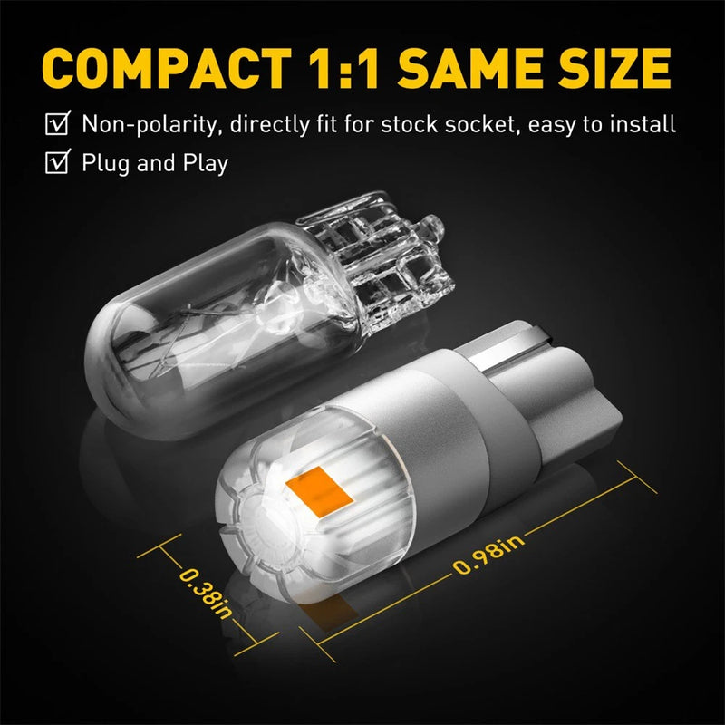 T10 W5W Amber LED Bulbs 2/4/8 Pack – 12V CANBUS Wedge Indicator Lights