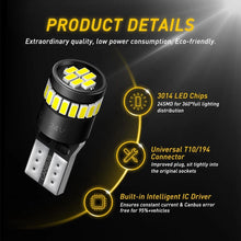 Load image into Gallery viewer, AUXITO 10X Super Bright 194 168 2825 175 T10 CANBUS Car 24SMD White LED 12V