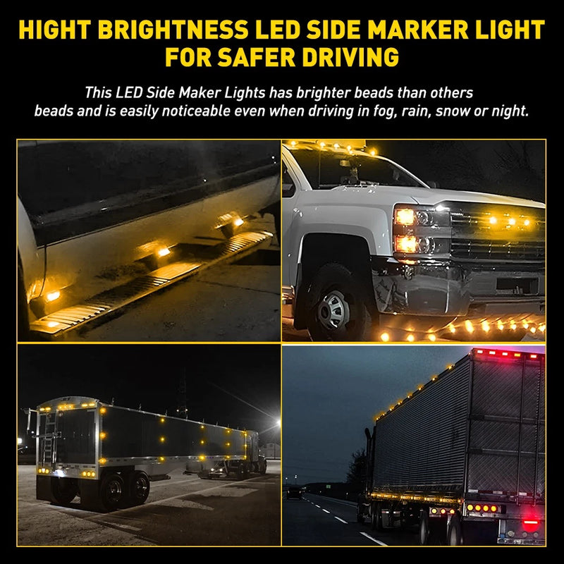 12V Amber LED Clearance Side Marker Lights for Trailer Truck Caravan