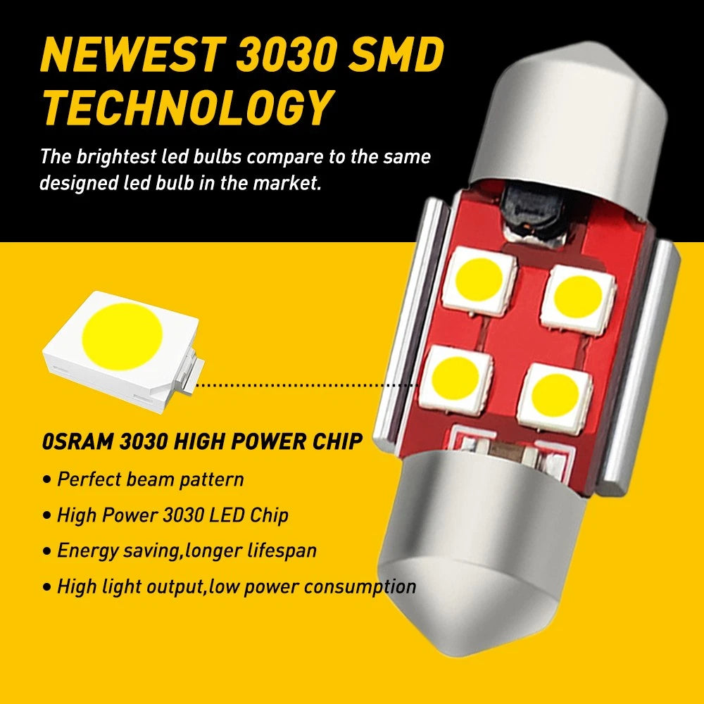 AUXITO 4X 31mm FESTOON CAR NEW LED INTERIOR LIGHT BULB DOME GLOBE CANBUS IP67