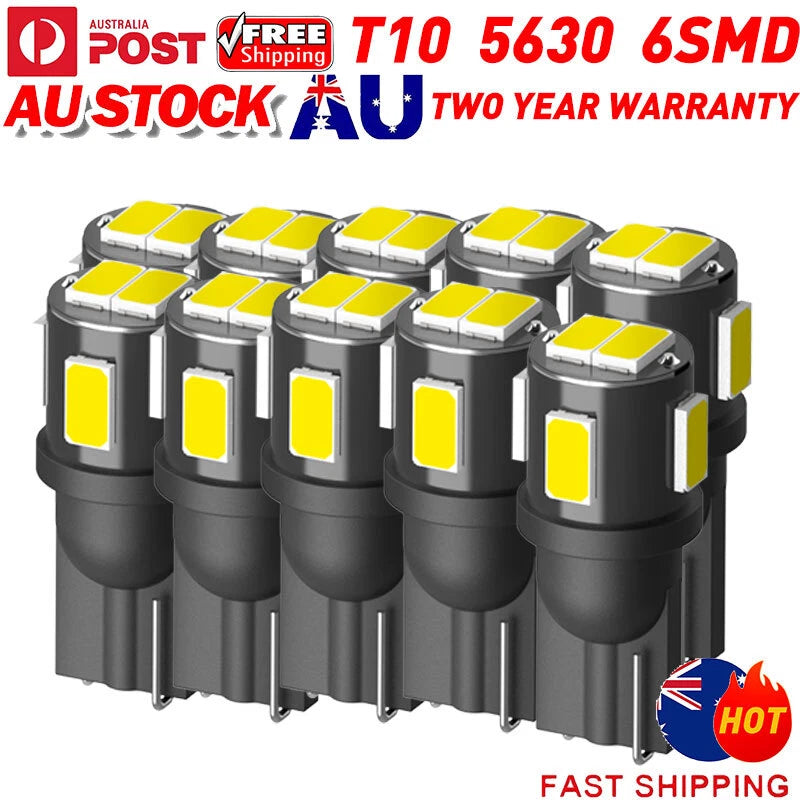 10pcs T10 W5W LED 6-SMD White Car Interior Light Parker Bulb Wedge Globe 12V/14V