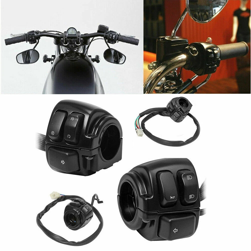 1" 25mm Handlebar Control Switch Wiring Harness Housing Black For Harley Softail