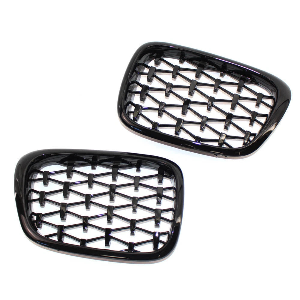 Pair Gloss Black Diamond Style Front Kidney Grille fits BMW E39 5 Series 99-03 S