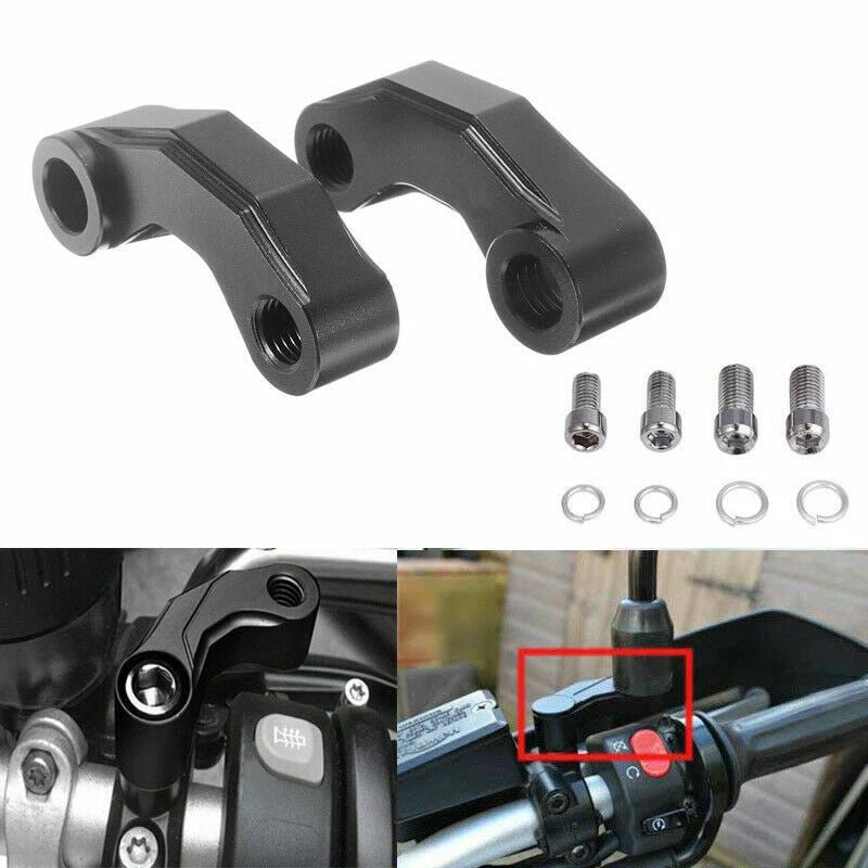 Black CNC Aluminum Alloy 10mm Motorcycle Mirror Mount Riser Extender Adaptor ST