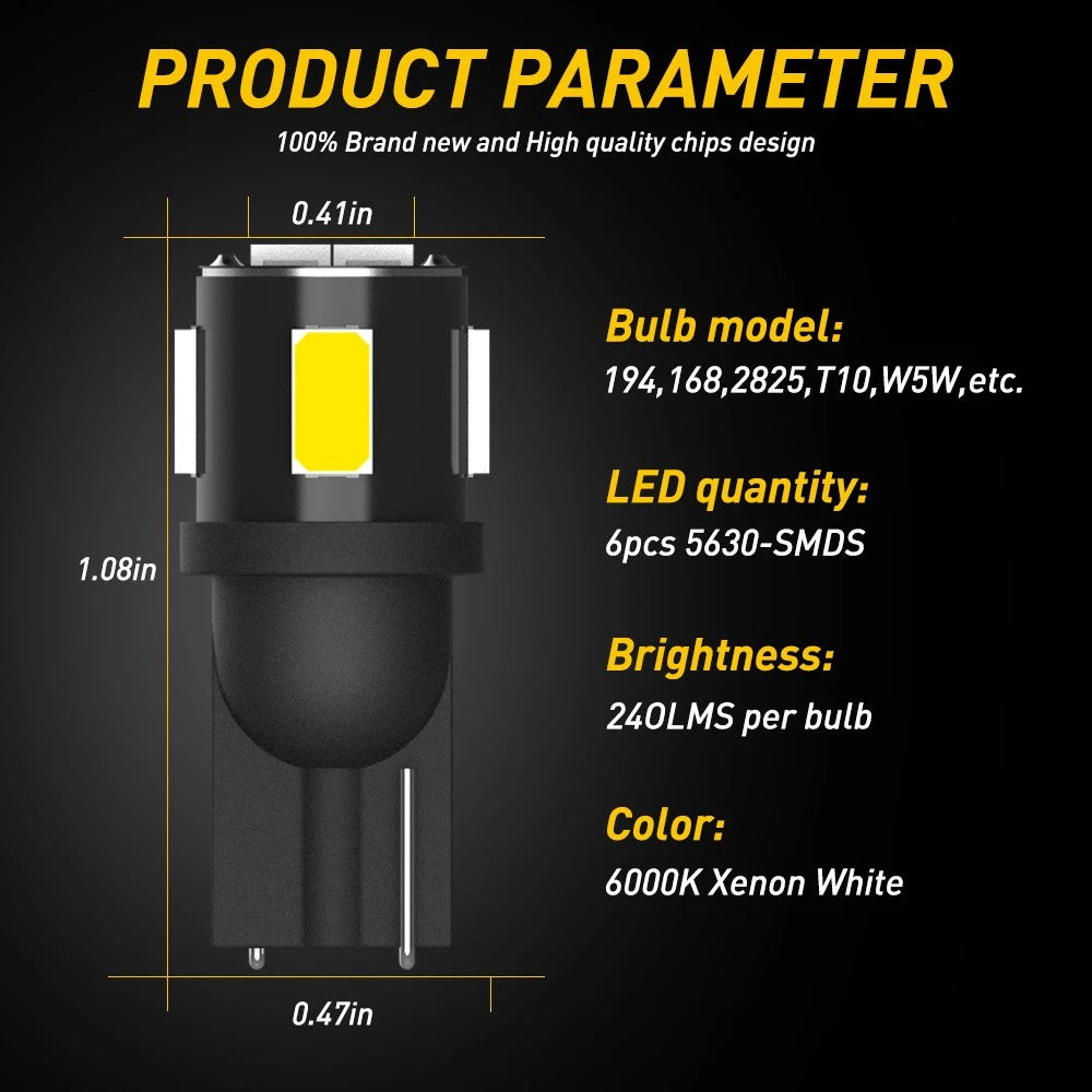 10x AUXITO Canbus LED T10 Car Side Parker Wedge Globe Light Bulbs 194 168 White