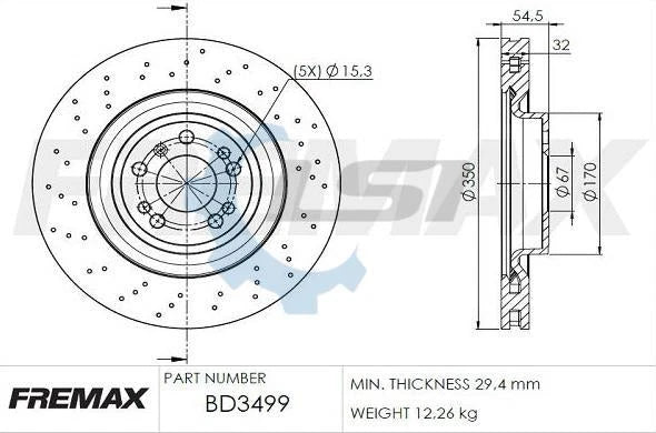 Fremax Front Disc Rotors for Mercedes Benz ML250 ML350 W166 12-15 350mm