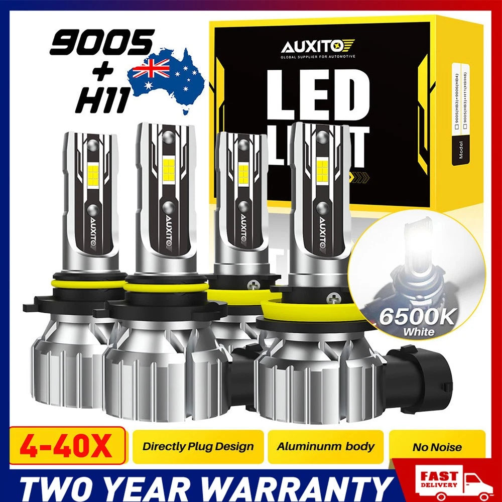 AUXITO 9005 HB3 H8 H9 H11 LED headlight bulbs set, 6500K white, 22000LM high low beam
