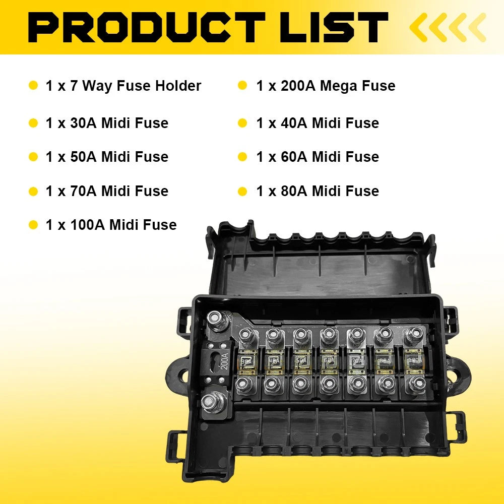 2X 7 Way Multi Midi Mega Fuse Block Box Holder 12-32V FUSES INCLUDED Car Auto