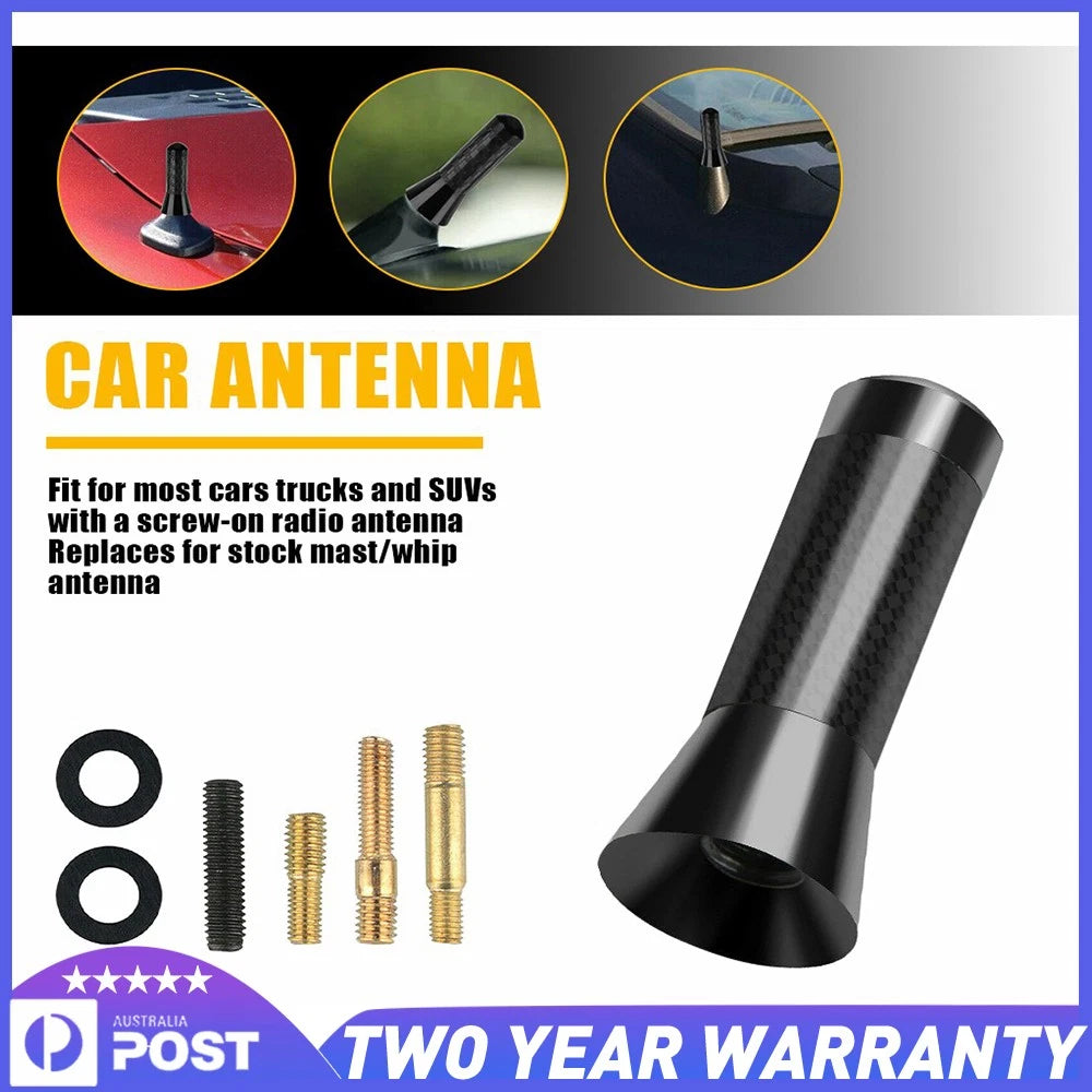 1.4" Black Carbon Fiber Screw Short Antenna AM/FM Car Radio Signal Aerial Mast