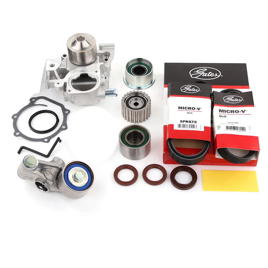 Timing belt kit with tensioner, water pump, idlers and drive belts for Subaru EJ253 2.5L SOHC engines