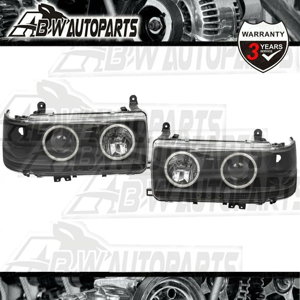 BLACK Angel Eye Projector HeadLights LED For Toyota Landcruiser 80 Series 90-98