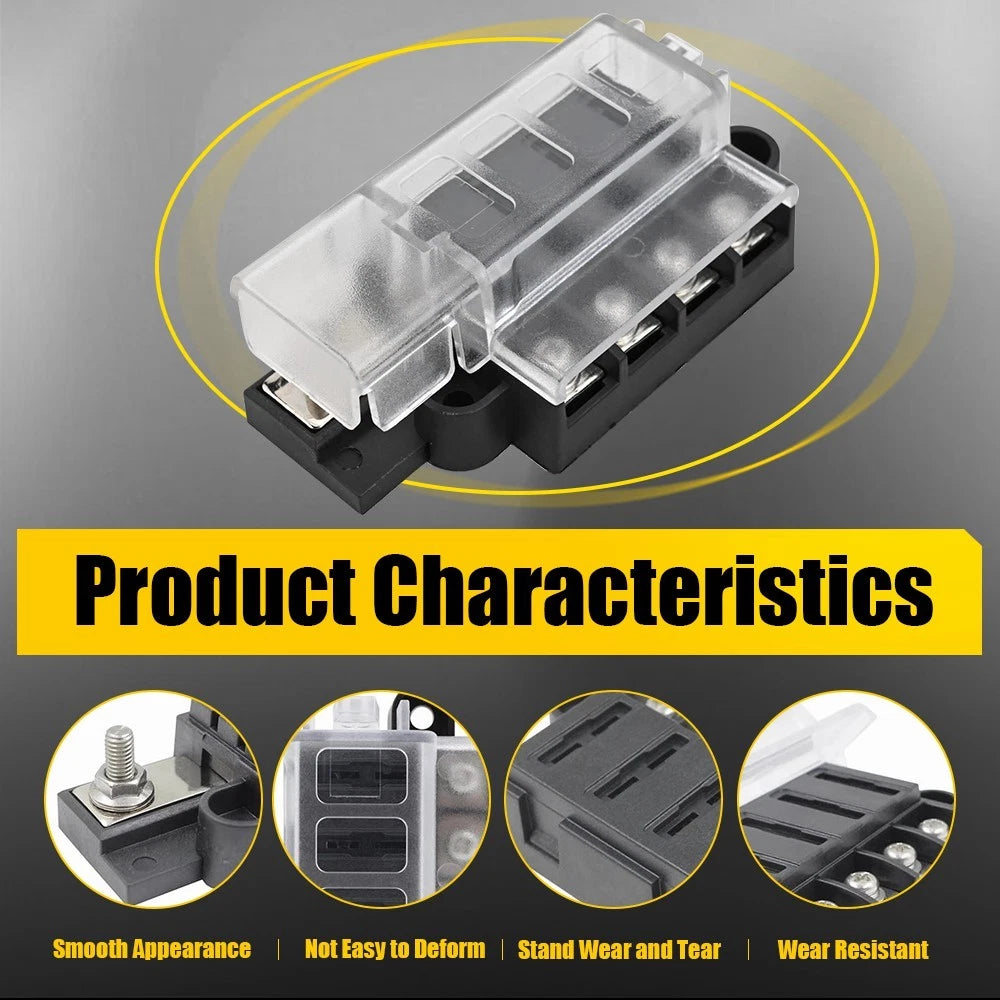 4 Gang Fuse Box Positive Block 12v 24v Terminal Holder Circuit Fit ATO ATC Fuses