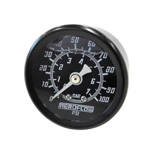 Load image into Gallery viewer, Aeroflow 1-1/2" 0-100 PSI Liq Fil Gauge Black Face White Pointer