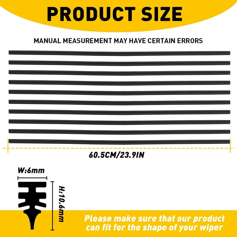 10x 24" Wiper Blade Refills 6mm Universal Car Windscreen Rubber Inserts