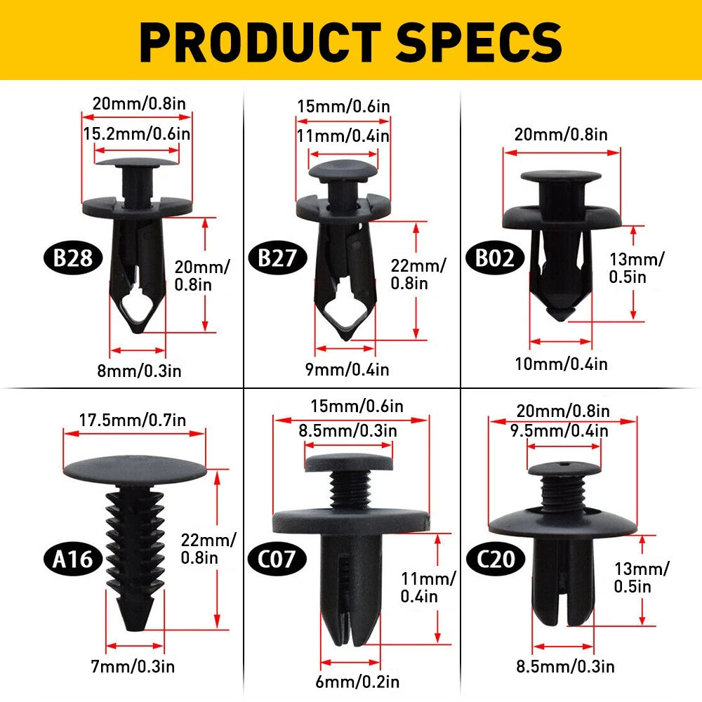 190pcs Car Trim Body Clips Kit Rivet Auto Retainer Panel Bumper Plastic Fastener