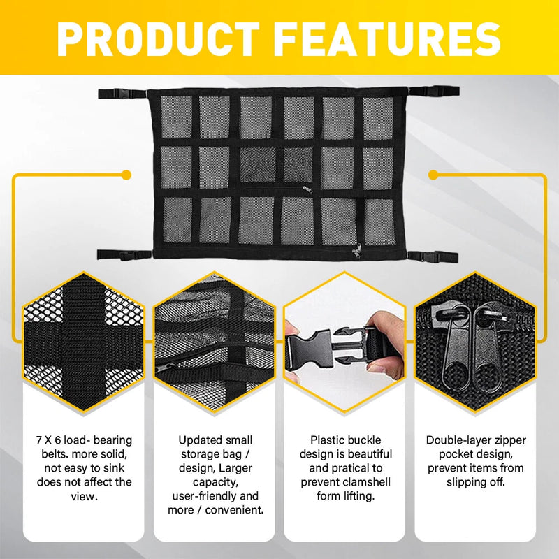 Universal Car Roof Cargo Net Ceiling Storage Mesh Bag 90x65cm